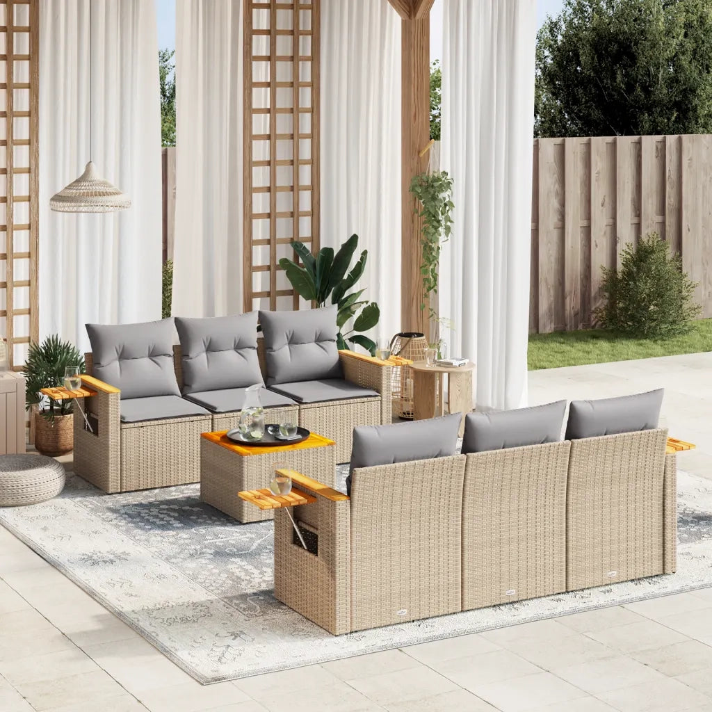 Set Divani da Giardino 7 pz con Cuscini Beige in Polyrattancod mxl 88892