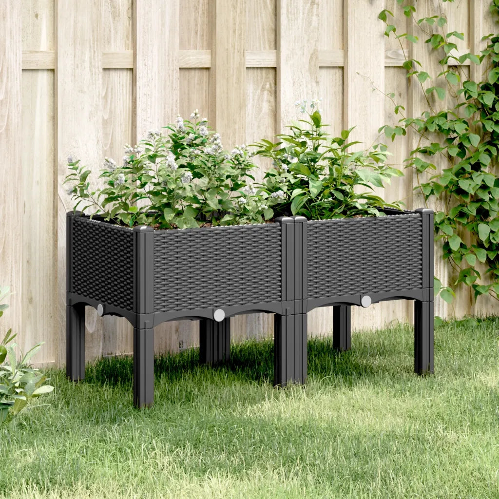Fioriera da Giardino con Gambe Nera 80x40x42 cm in PPcod mxl 115322