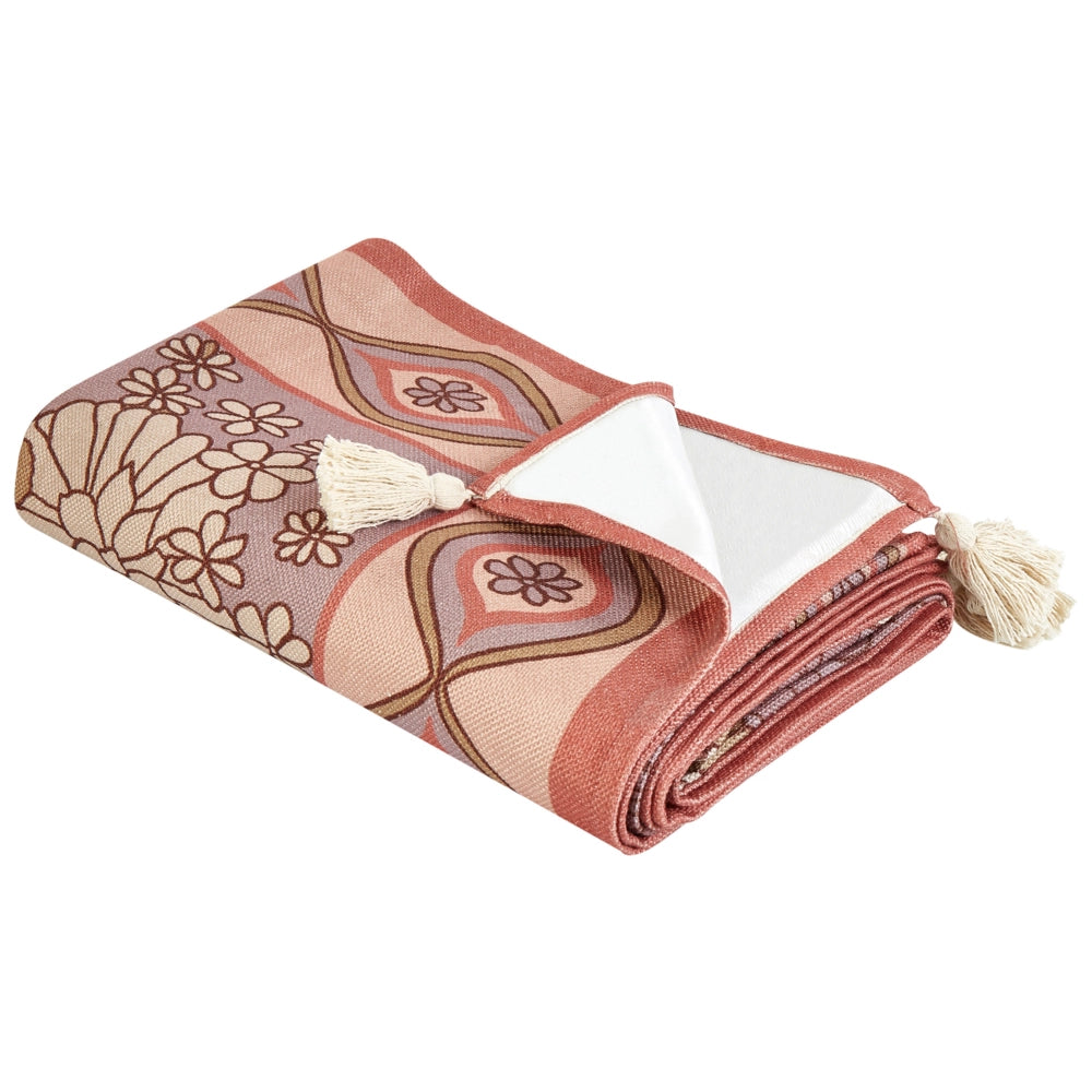 Coperta da picnic in poliestere rosa 200 x 200 cm Tessuto a mano con motivo floreale e cinghia Tappeto da picnic