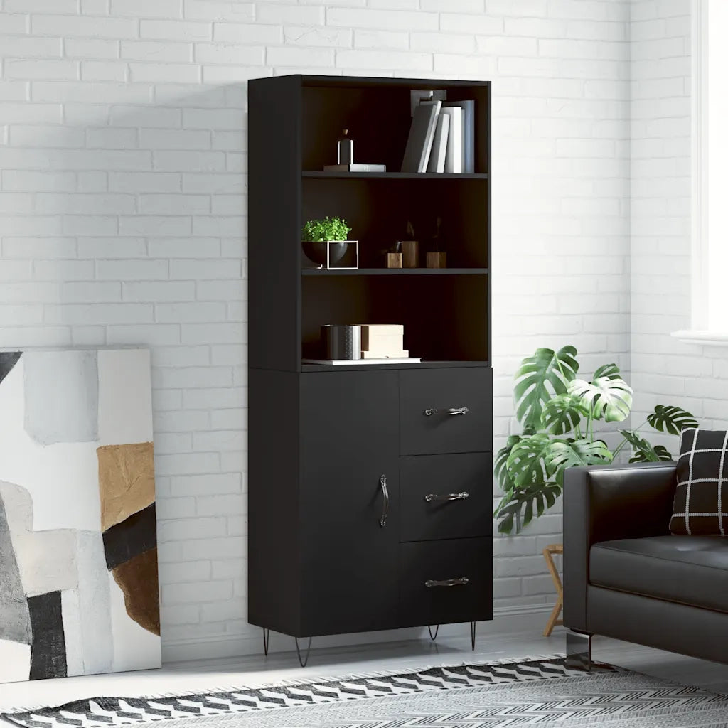 Credenza | Madia | Buffet da pranzo | Armadio da pranzo Nera 69,5x34x180 cm in Legno Multistrato