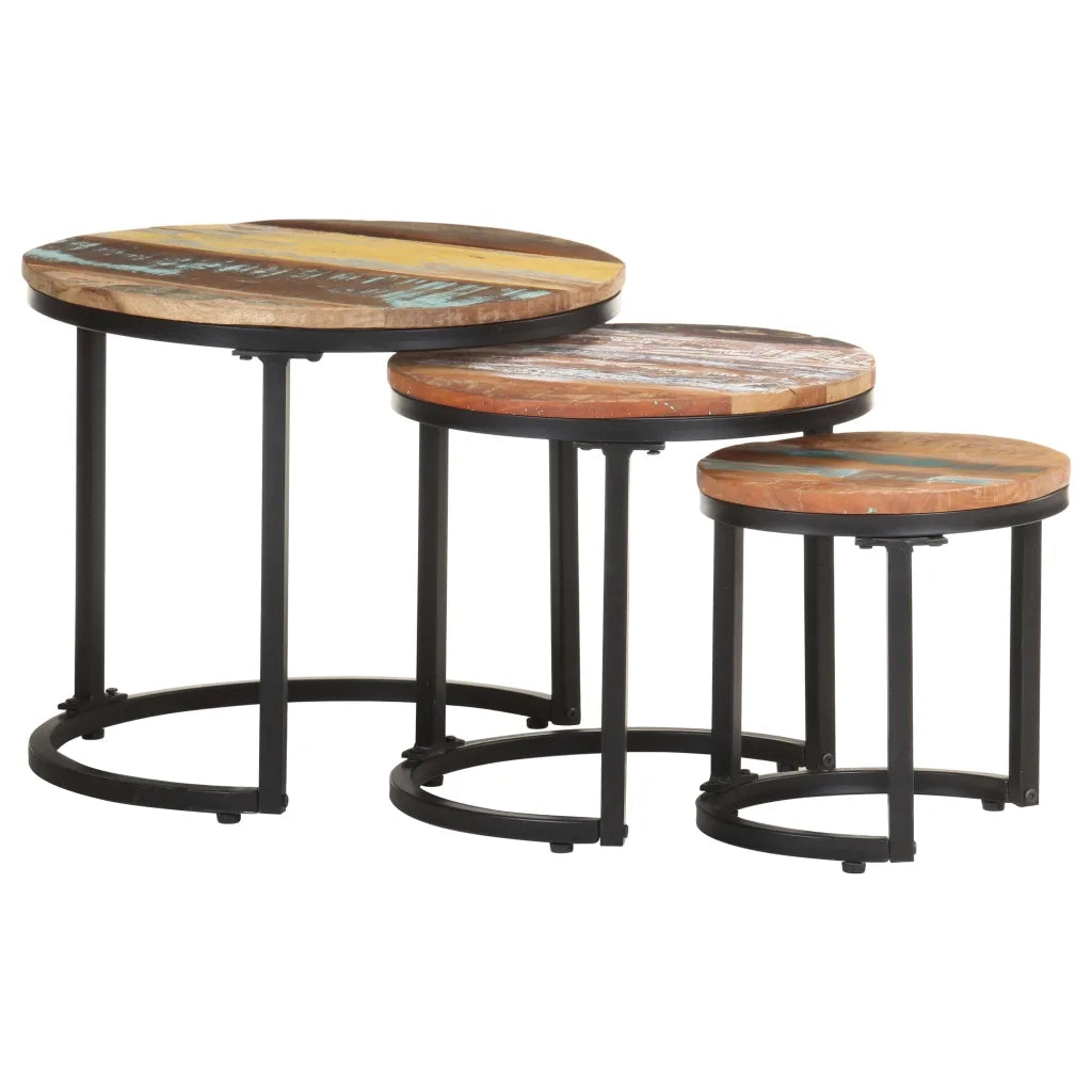 Tavolini Laterali 3 pz in Legno Massello di Recupero cod mxl 12754