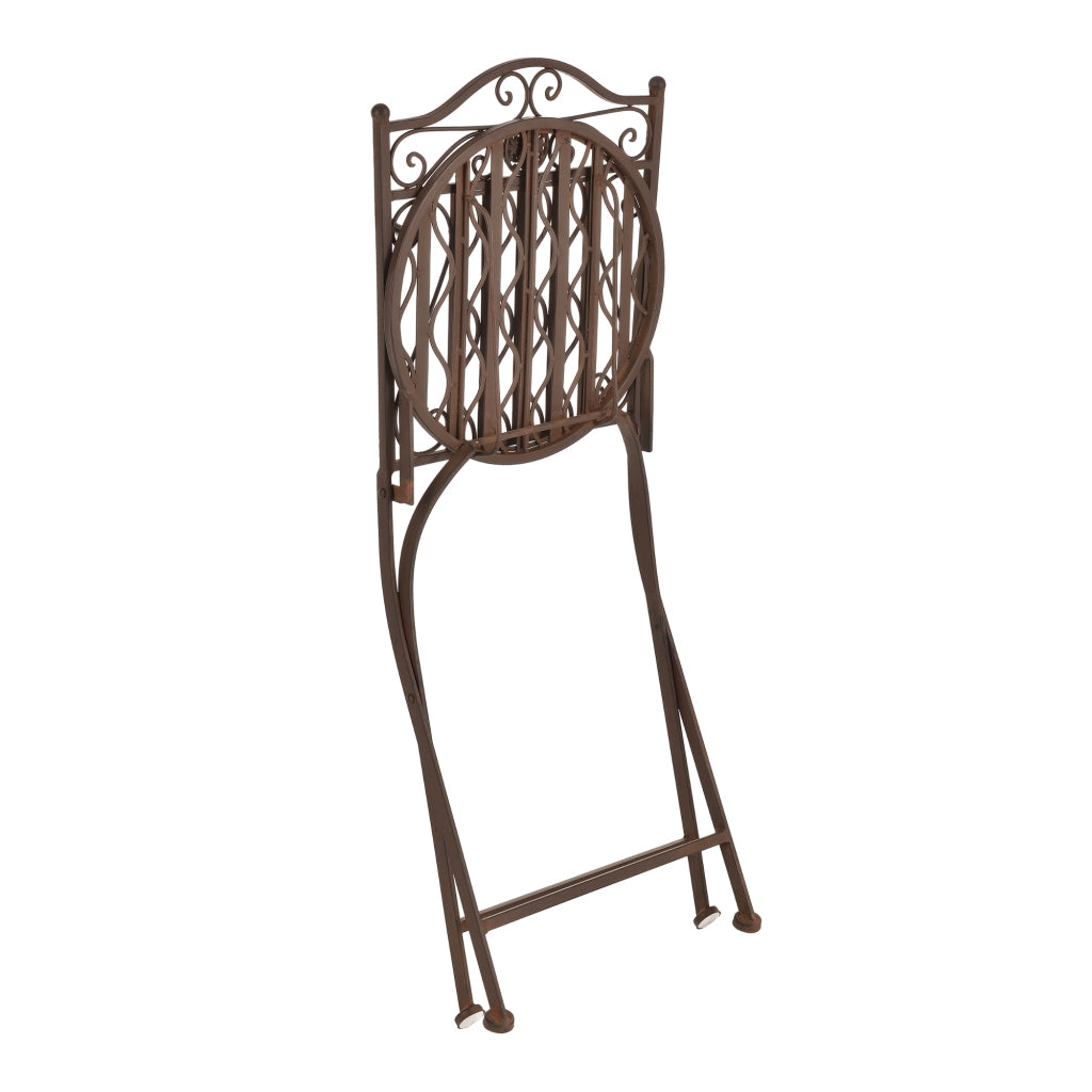 Set Bistrot Biella da Esterno con Tavolo Rotondo e 2 Sedie in Metallo Decorativo - Marrone [en.casa]