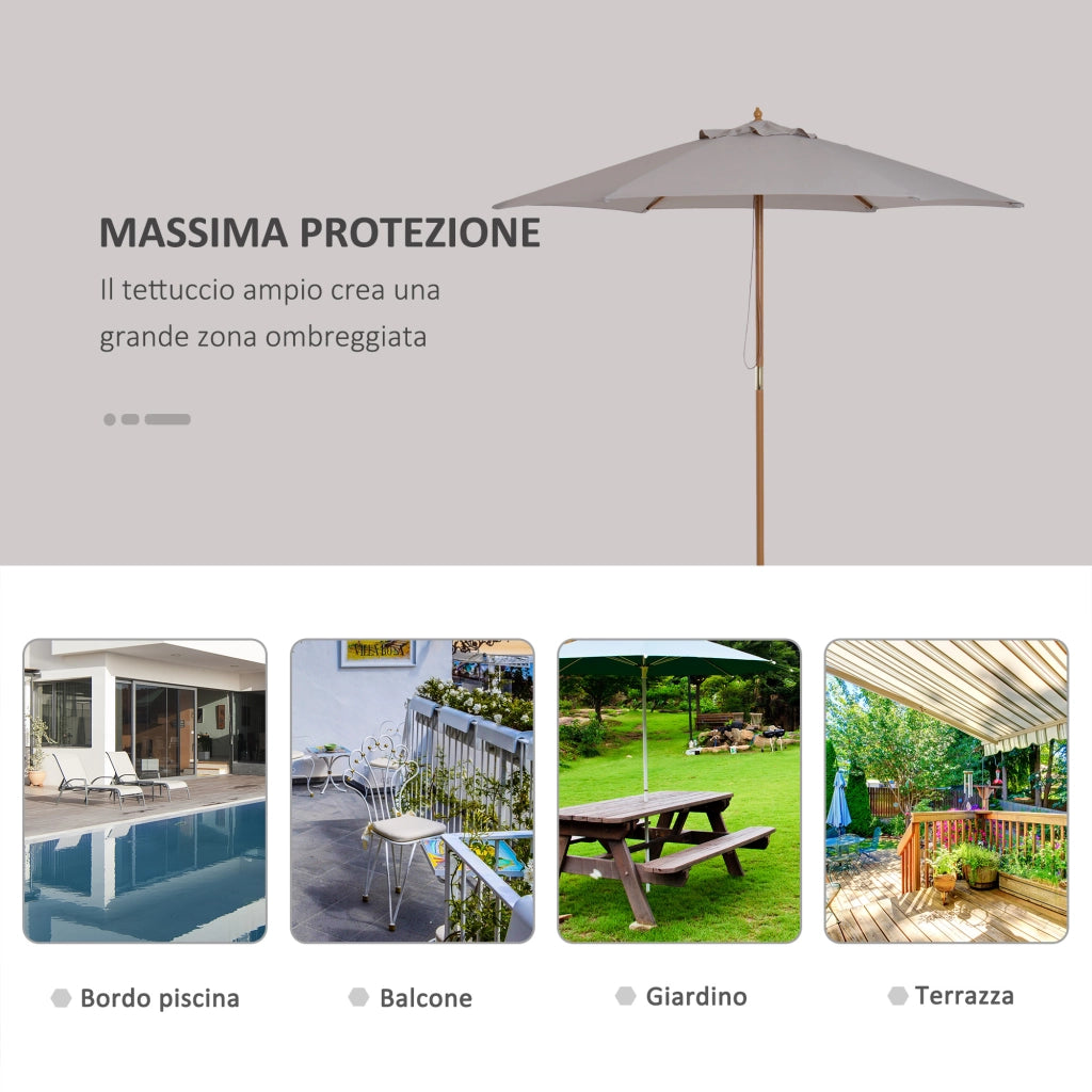 Ombrellone da Giardino 6 Stecche ¨C zephmum ¨C Legno Tessuto Poliestere Grigio 250x230 cm