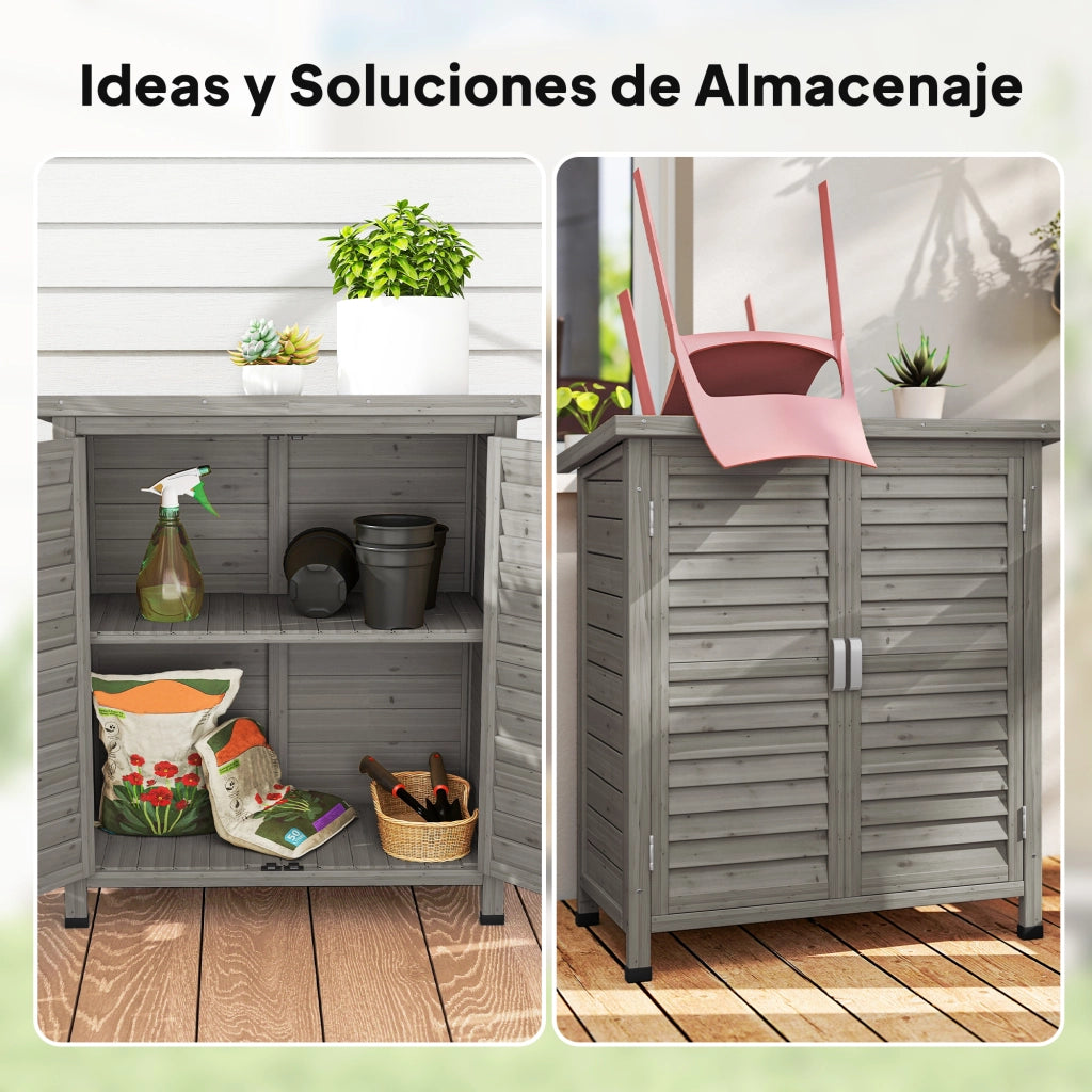 Casetta da Giardino in Legno con Ripiani ¨C Zephmum ¨C Grigio 87x46.5x96.5 cm
