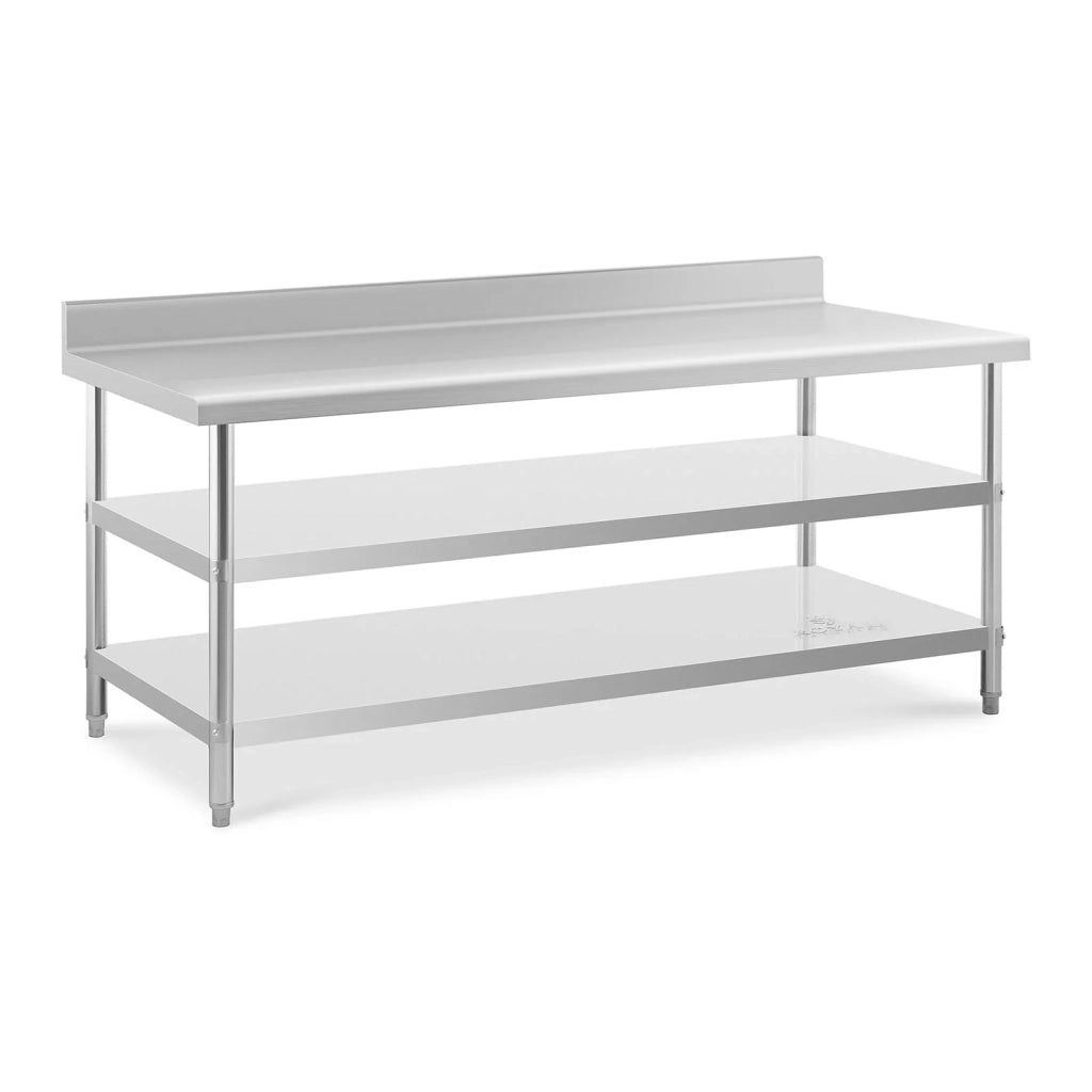 Tavolo da lavoro in acciaio inox con alzatina - 200 x 90 x 16,5 cm - 240 kg - 2 ripiani 14_0007309