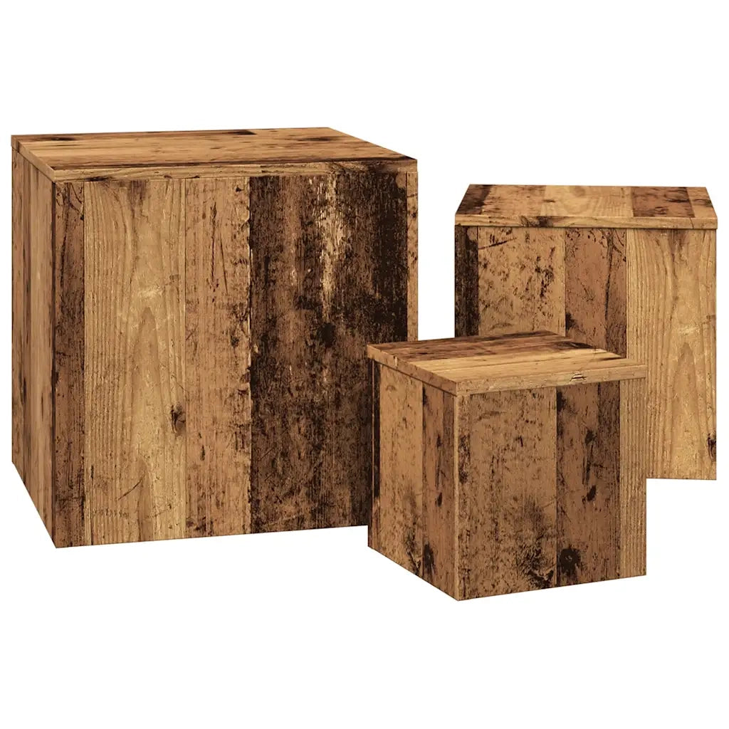 Tavolini 3 pz | Tavolo laterale Legno Antico in Legno Multistrato