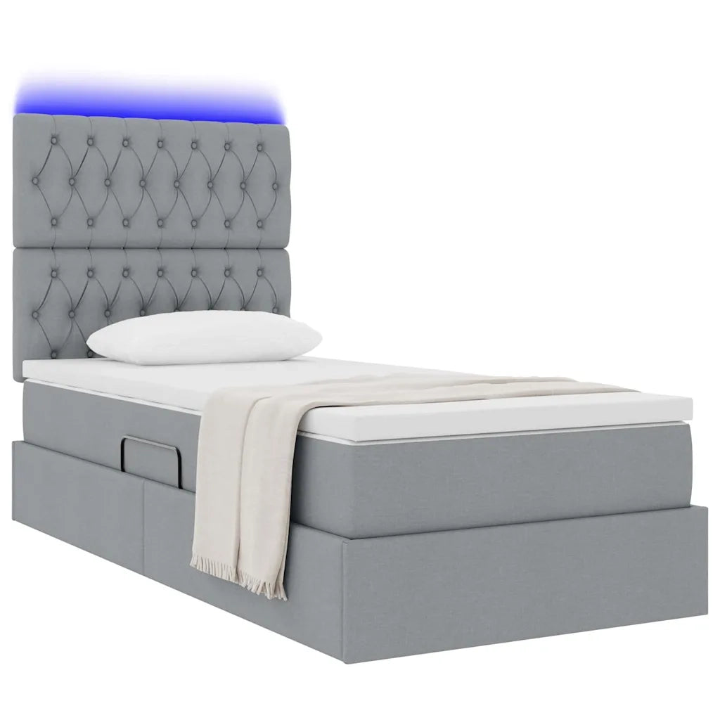Letto con contenitore e LED con led Grigio chiaro 90 x 190 cm