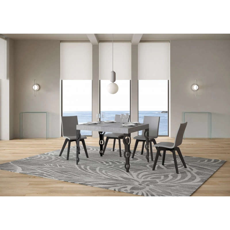 Tavolo allungabile 80x120/204 cm Karamay telaio Antracite - Cemento