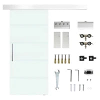 Porta Scorrevole Interna in Vetro Smerigliato e Satinato con Binario B2 e Maniglia per Bagno Cucina Studio Vetro 205x 90x 0,8cm