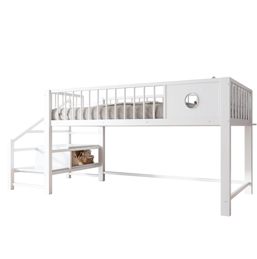 Letto a soppalco basso per bambini 90x200 cm in metallo bianco