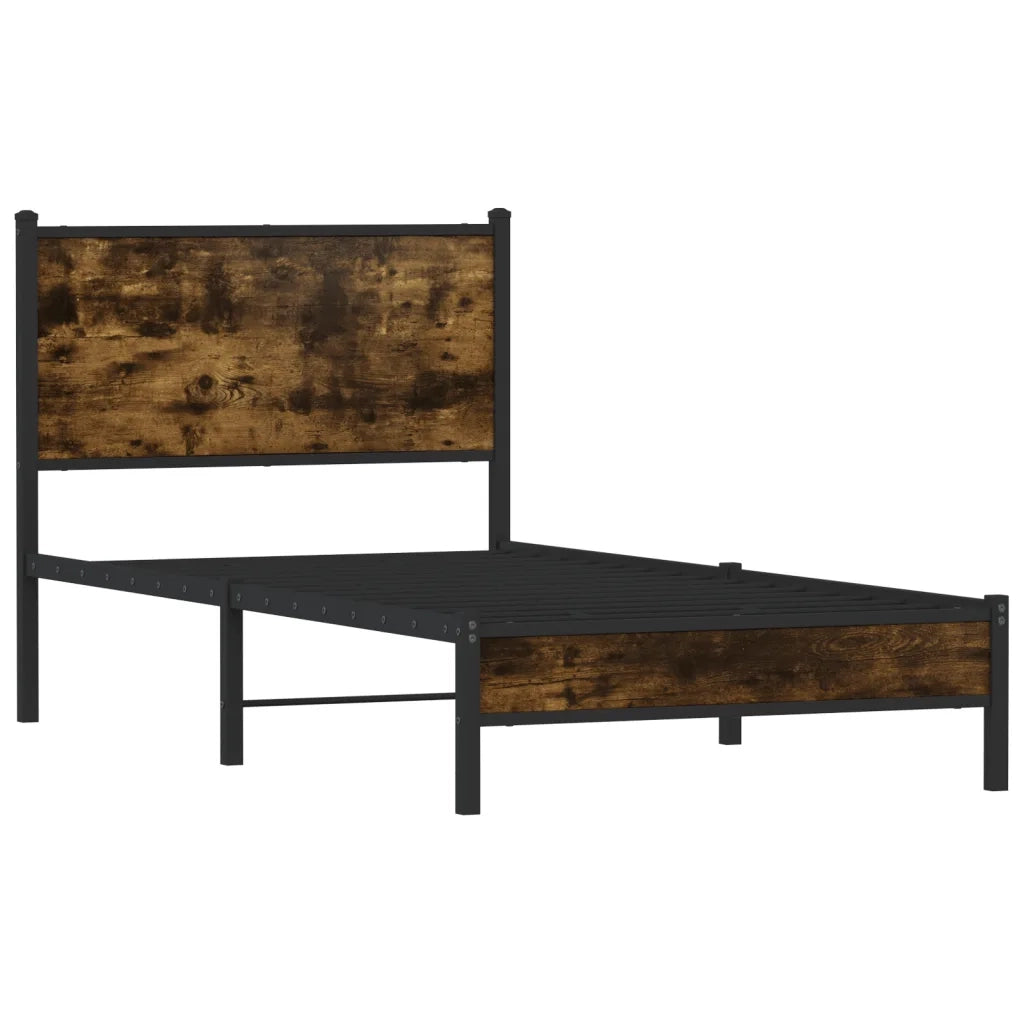Letto singolo | Letto per adulti | Giroletto senza Materaso in Metallo Rovere Fumo 90x200 cm