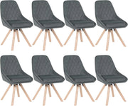 Set 8 Sedie per Sala da Pranzo Girevoli, Sedie da Cucina con Gambe in Faggio, Sedie in Velluto, Seduta Imbottita, per Camera da Letto, Soggiorno, Grigio Scuro, BH359dgr-8