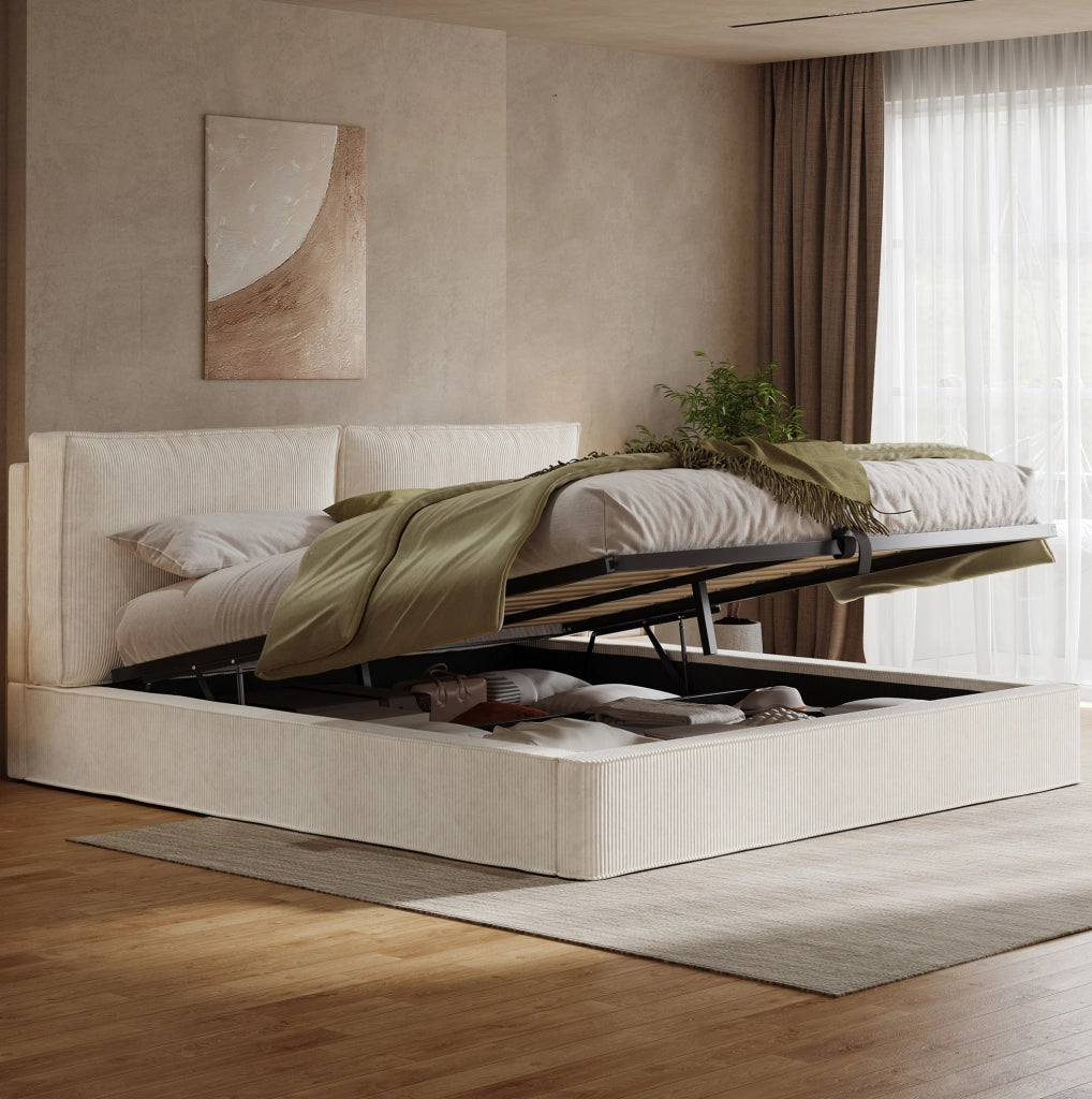 Letto matrimoniale 180x200 cm con contenitore idraulico in cord beige