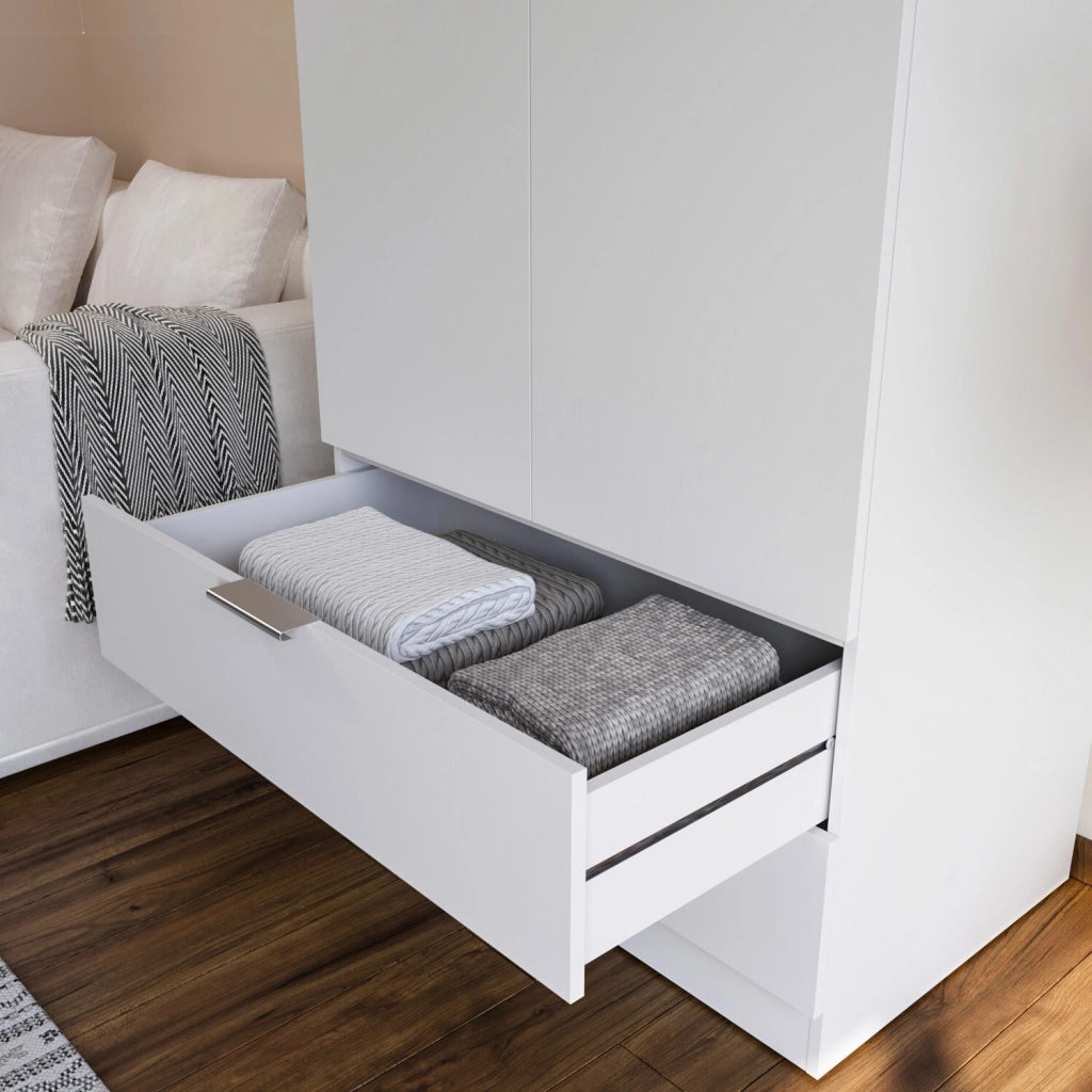 Armadio Multiuso Per Camera Da Letto Con Appendiabiti 2 Ante Maniglie In Metallo E 2 Cassetti Ideale Per Arredare La Tua Stanza 180 X 81 X 52 Cm Bianco