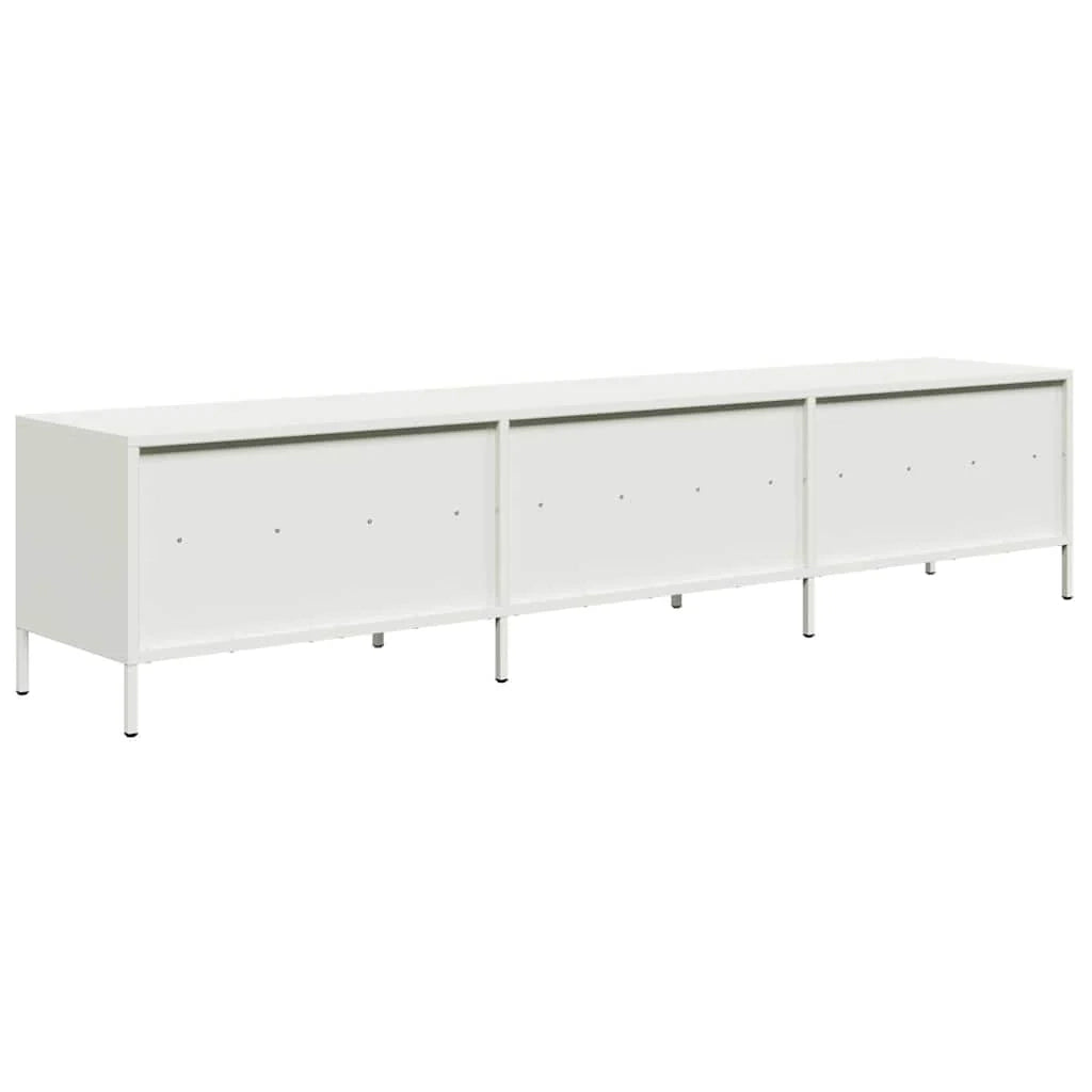 Mobile porta TV con ampio vano contenitore 202 x 39 x 43 cm design moderno per soggiorno realizzato in acciaio laminato a freddo bianco 02_0055643