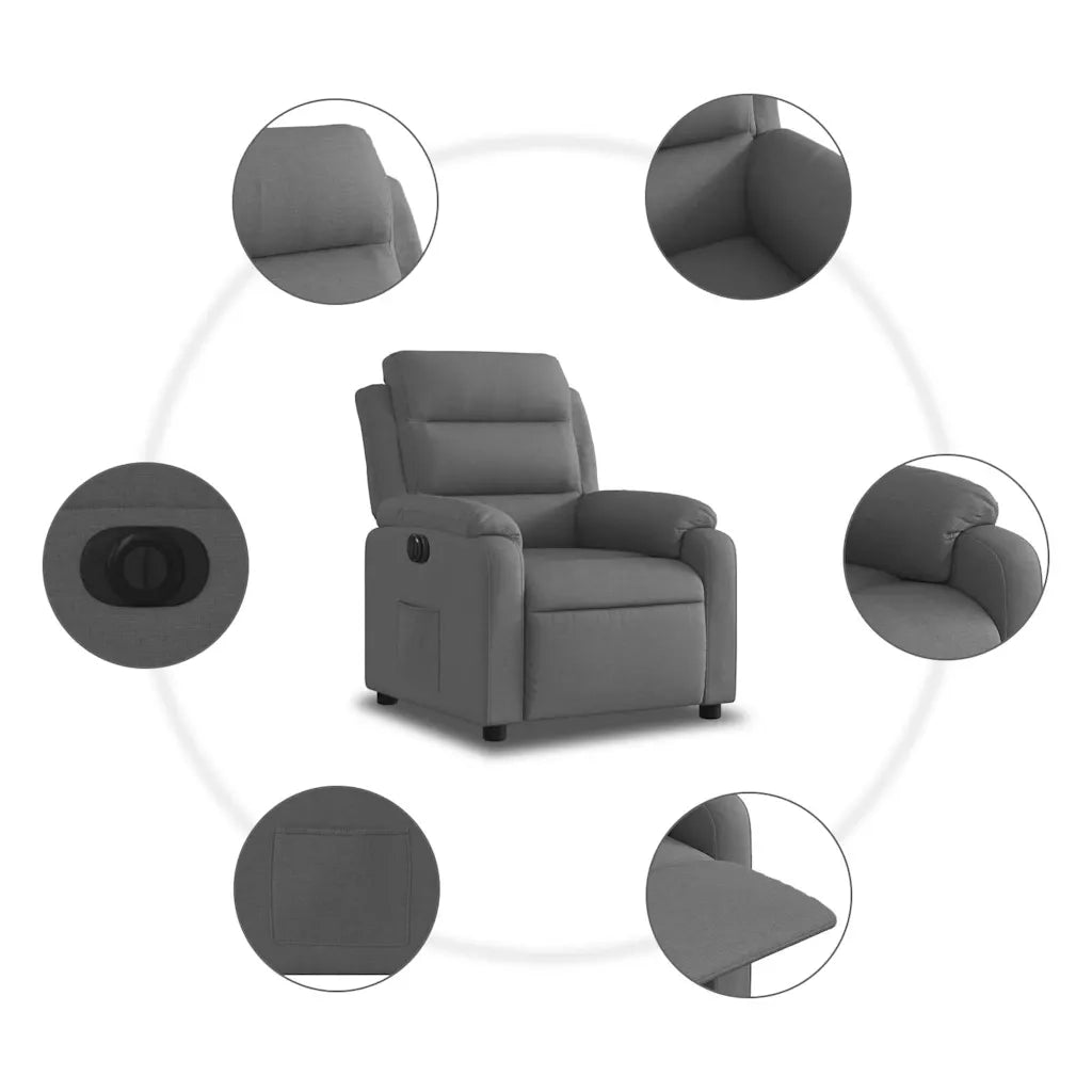 Poltrona | Sedia Relax Elettrica Reclinabile Grigio Scuro in Tessuto