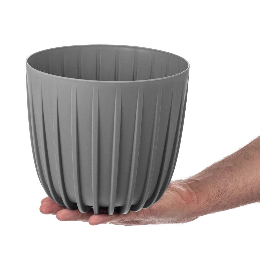 KADAX Vaso da fiori, coprivaso rotondo in plastica, 20 cm, supporto per fiori grigio