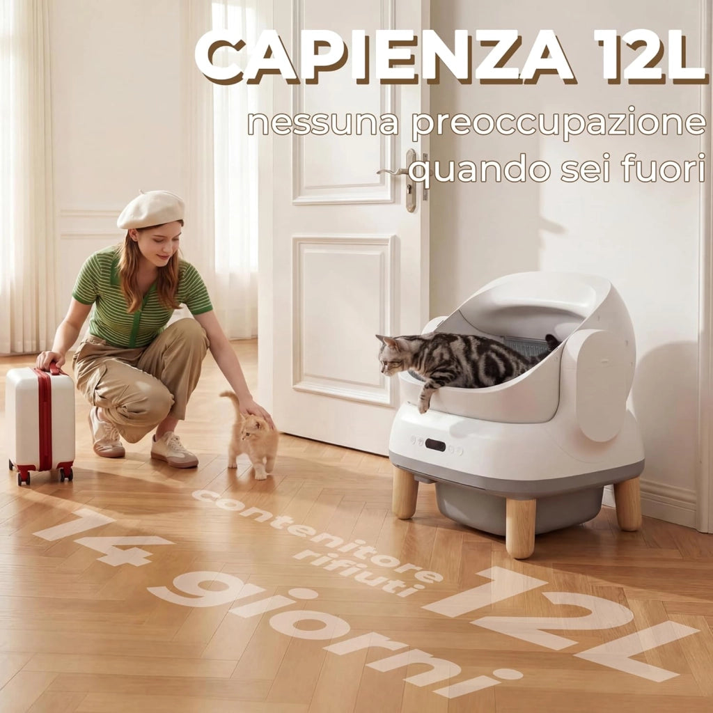 Lettiera Gatto Autopulente, Lettiera Autopulente per Gatti XXL Elettrica con Sensori di Sicurezza/Protezione Anti-Intrappolamento/APP, Adatta per Gatti Grandi-Open-Top Automatic Cat Litter Box