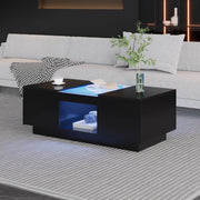 Tavolino basso con LED e controllo app 2 cassetti 1 vano aperto piano in vetro nero 100 × 50 × 35,5 cm