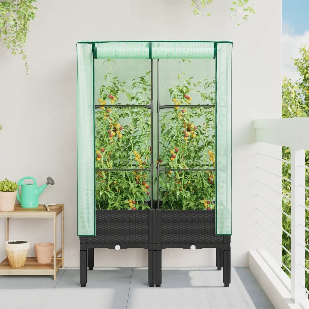 Fioriere | Cassetta per fiori | Letto Rialzato con Copertura Serra Effetto Rattan 80x40x140 cm