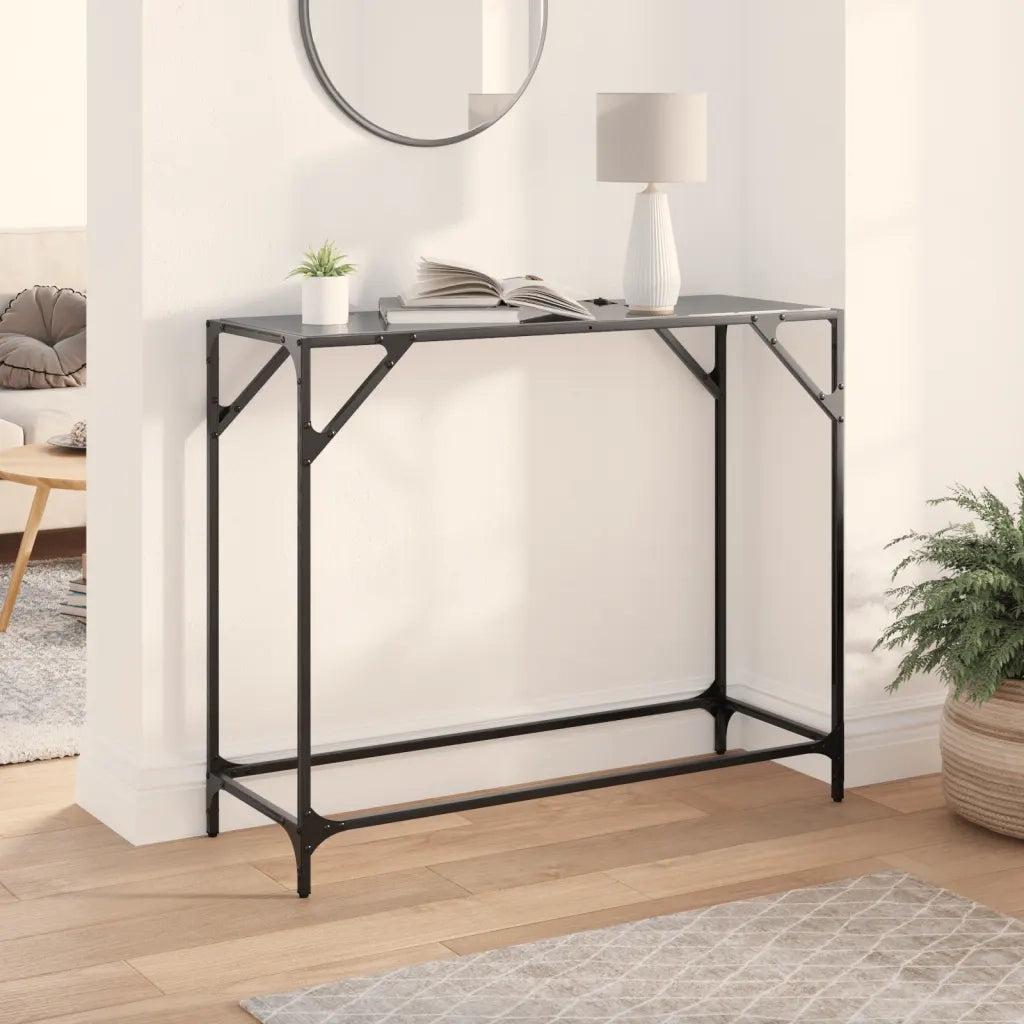 vidaXL Tavolino Consolle con Piano in Vetro Nero 98x35x81cm in Acciaio