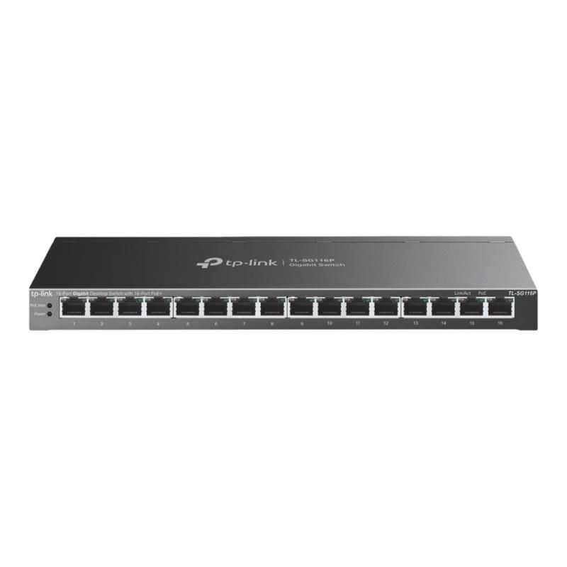 Tp-link tl-sg116p switch di rete non gestito gigabit ethernet (10/100/1000) supporto power over ethernet (poe) nero - 155831