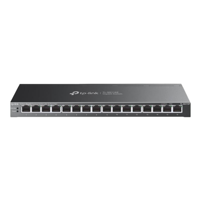 Tp-link tl-sg116p switch di rete non gestito gigabit ethernet (10/100/1000) supporto power over ethernet (poe) nero - 155831
