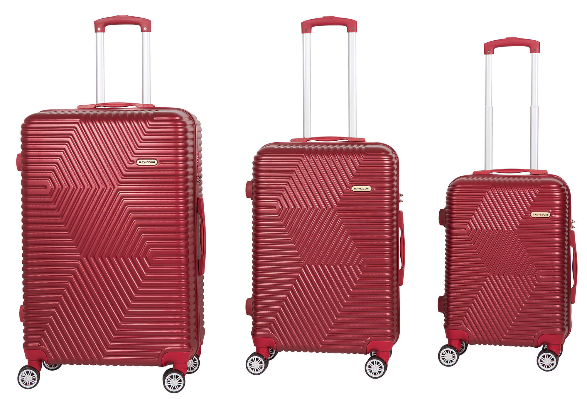 Set 3 Valigie Trolley Rigide in ABS 4 Ruote TSA Ravizzoni Haiti Dark Rosso