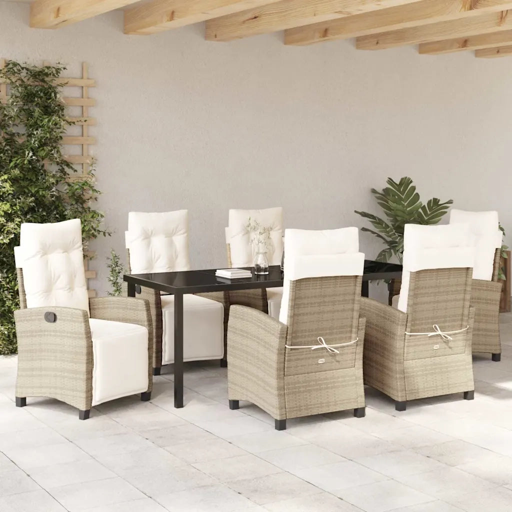 Set da Pranzo per Giardino con cuscino 7 pcs Beige polyrattan 3380447