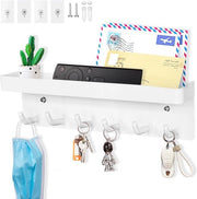 6 Ganci Porta Chiavi con Scaffale Multifunzionale Autoadesivo Metallo Resistente all'Ossidazione Adatto per Entrata Cucina Ufficio Bagno Salotto (Bianco)