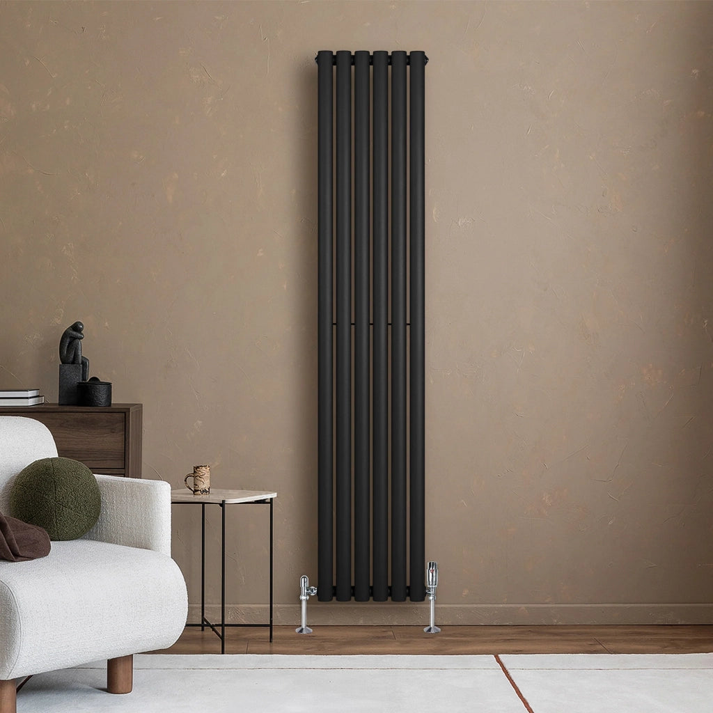 Radiatore Verticale Design Ovale Colonna Singola Nero 1800x360 mm