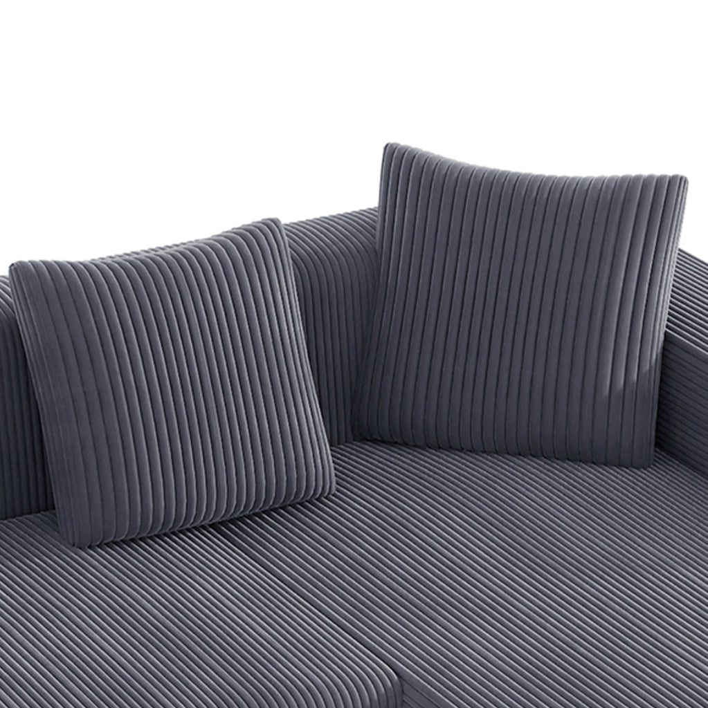 Divano modulare 261x146 cm grigio in velluto a coste con chaise longue
