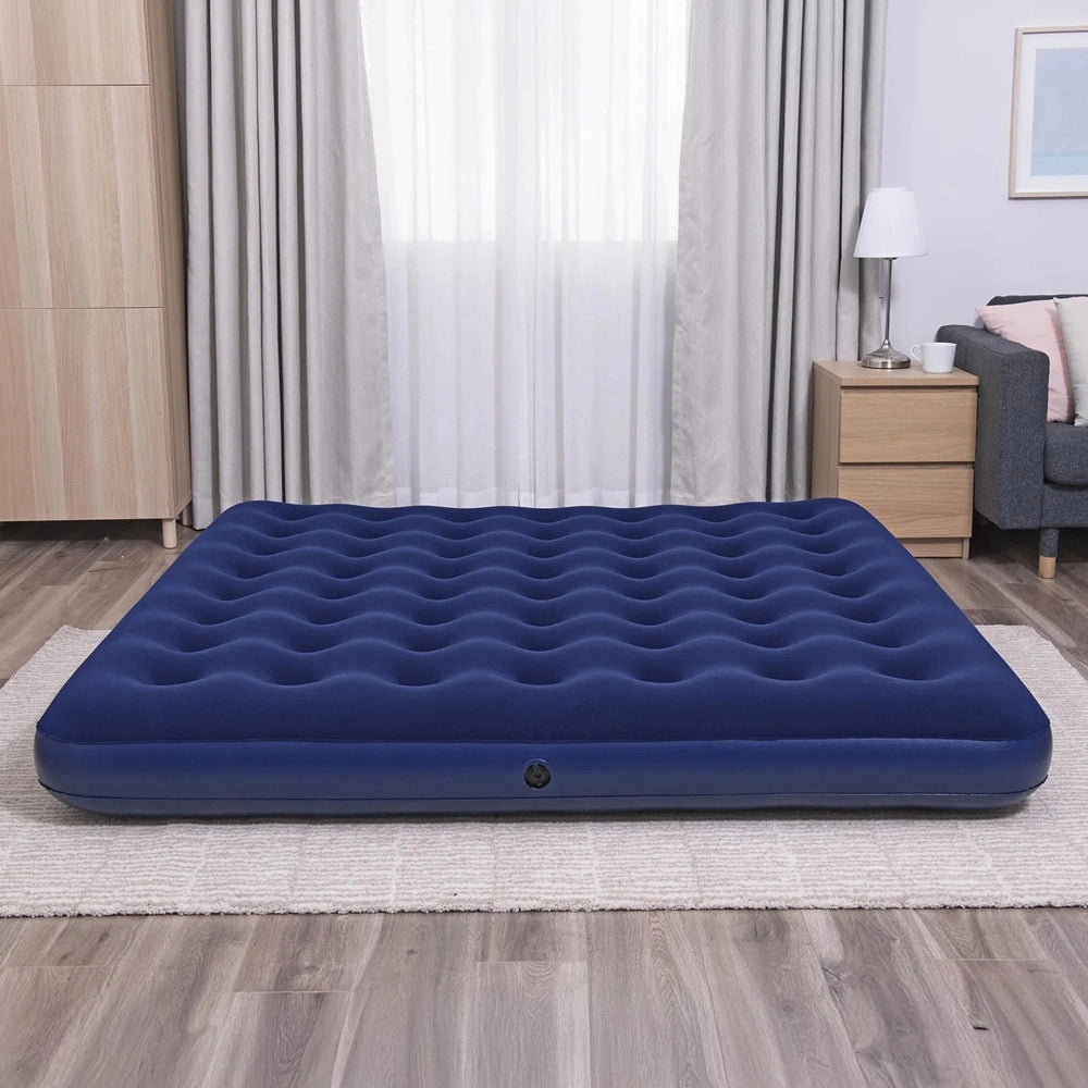 Trade Shop - Materasso Matrimoniale Gonfiabile Campeggio Blu Floccato 2 Piazze E Mezzo 203x183x22cm 67004 -