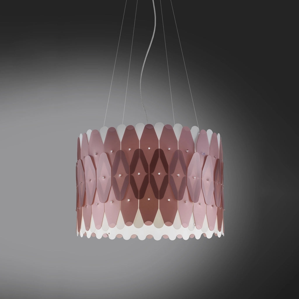 Lampadario Moderno Amanda Polilux ® Pink Metal E Metallo Cromo 5 Luci E27