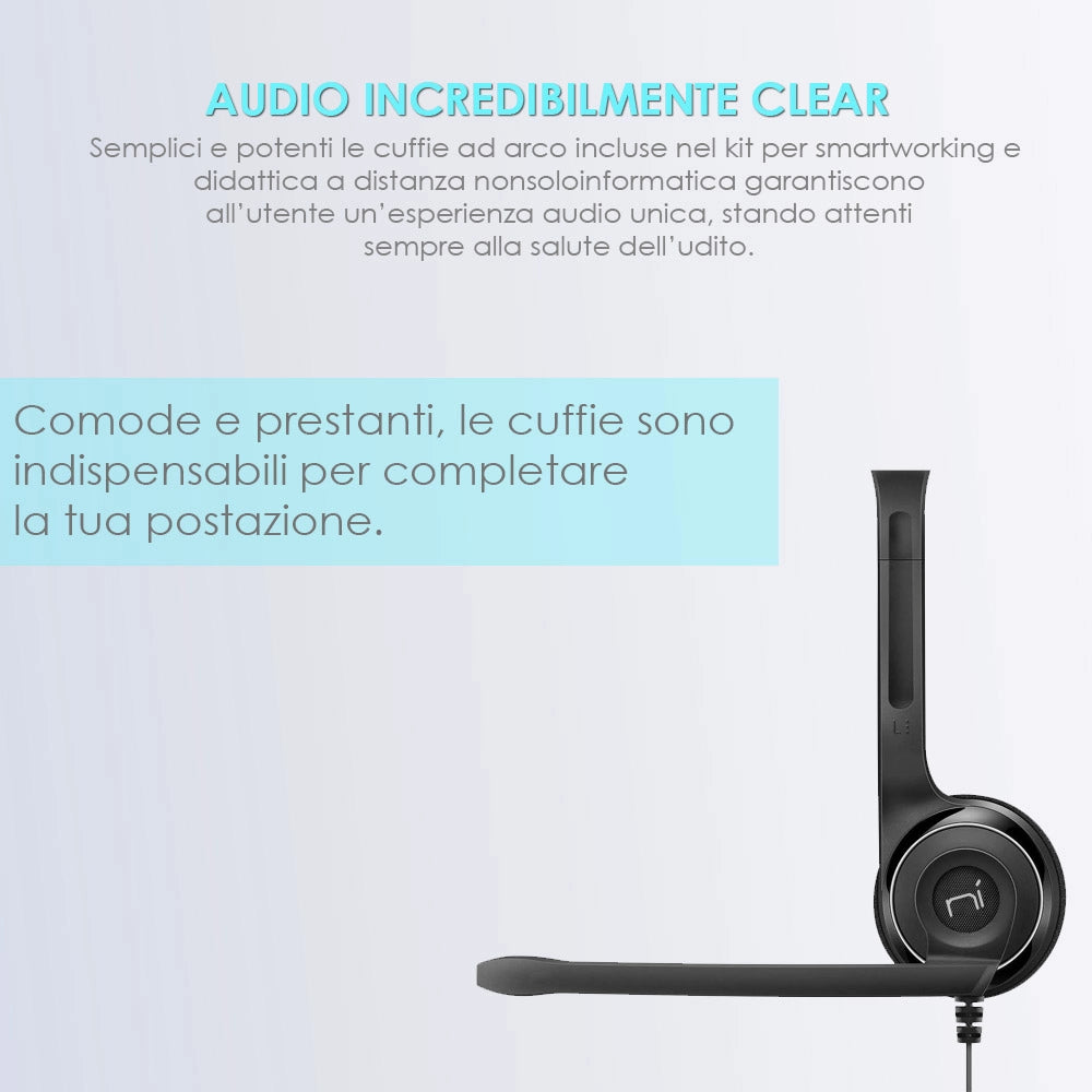 Nonsoloinformatica Kit Smart Working 4in1 Tastiera Mouse Webcam Cuffie