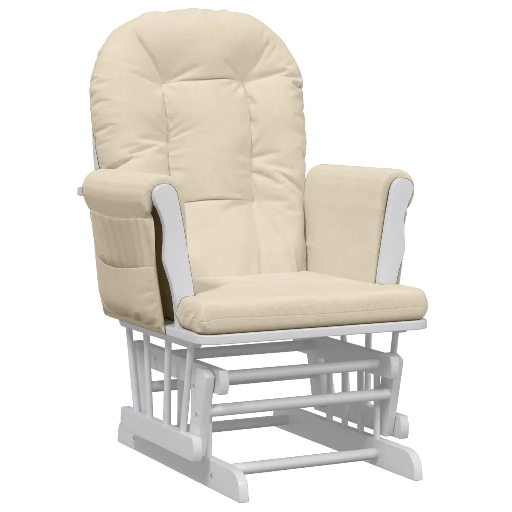 Poltrona | Sedia Relax Glider con Sgabello Bianco Crema in Tessuto