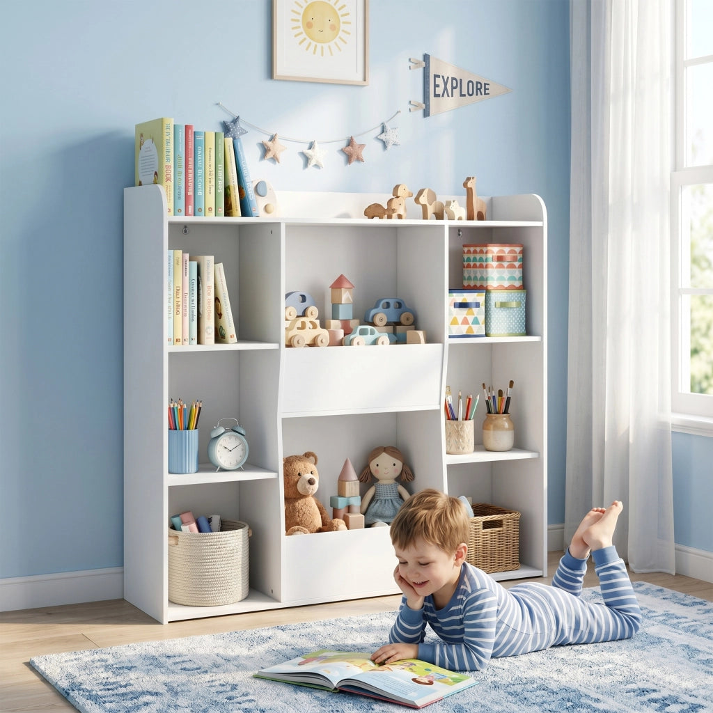 Libreria per bambini con 8 scomparti e ripiano superiore ¨C Minimal ¨C Bianco 104x29x101.5 cm