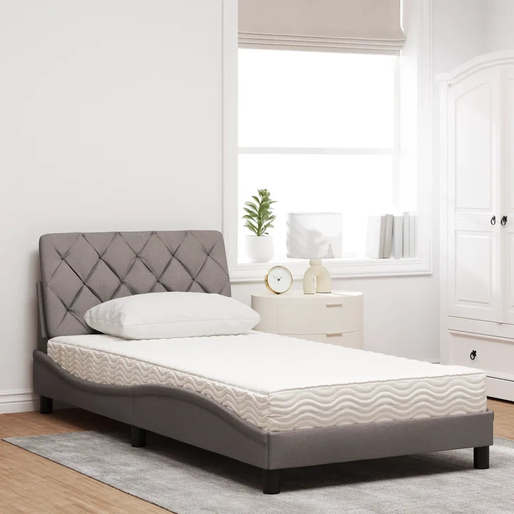 Letto con Materasso Tortora 100x200 cm in Tessuto 3310724