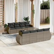 Set Divano da Giardino 9 pz con Cuscini Grigio in Polyrattan