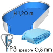 Liner Per Piscina A Forma Ovale 7,00 X 3,50 H.1,20 M Azzurro - Attacco P3 - Spessore 0,80 Mm