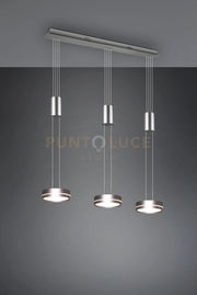 FRANKLIN BARRA 3 SOSPENSIONI LED 27W 3150lm, 3000K REGOLABILE IN ALTEZZA CON BILANCIERI ACCIAIO SATINATO DIMMERABILE CON INTERRUTTORE  L. 85CM