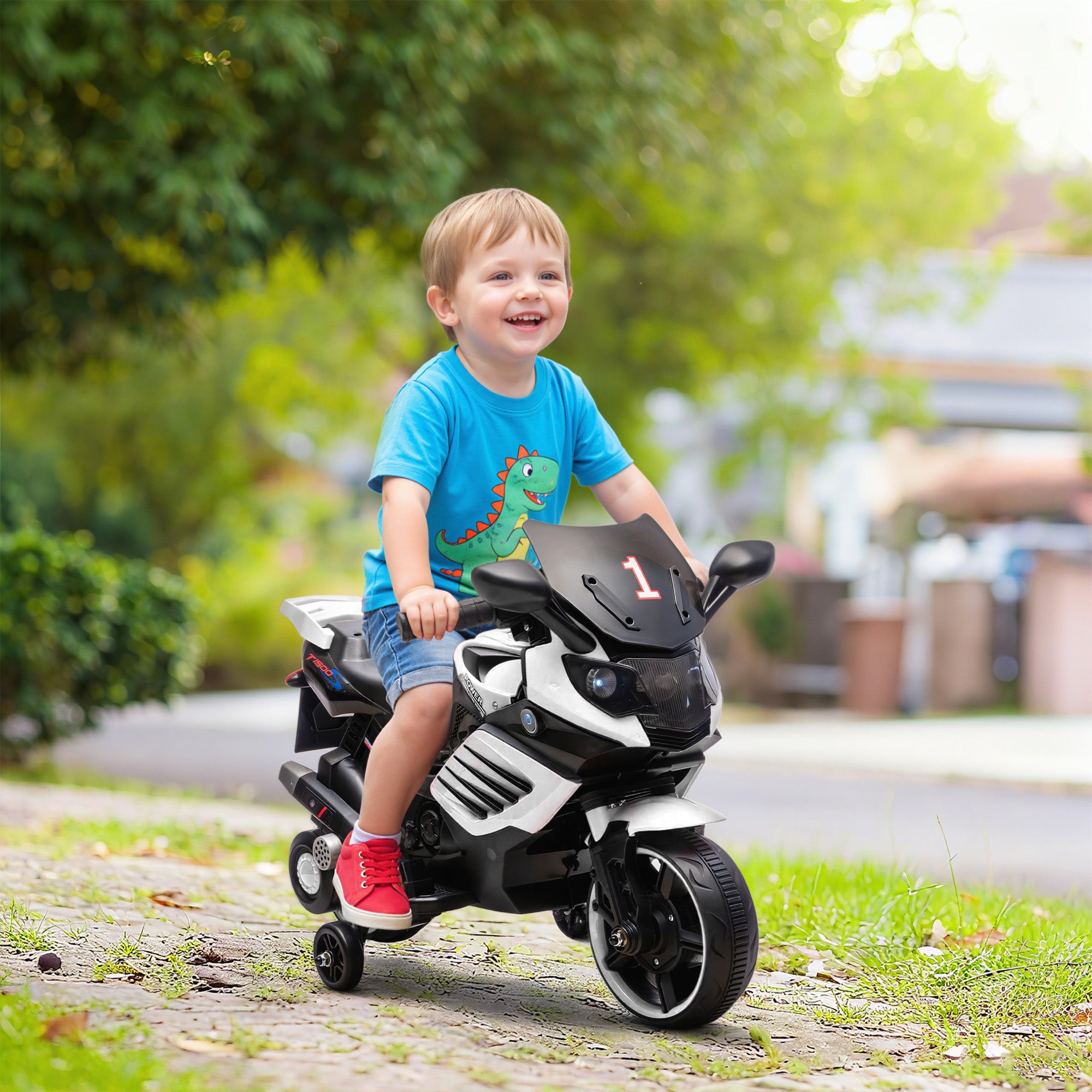 Moto Elettrica per Bambini da 6V con Rotelle Rimovibili Fari e Musiche Bianco