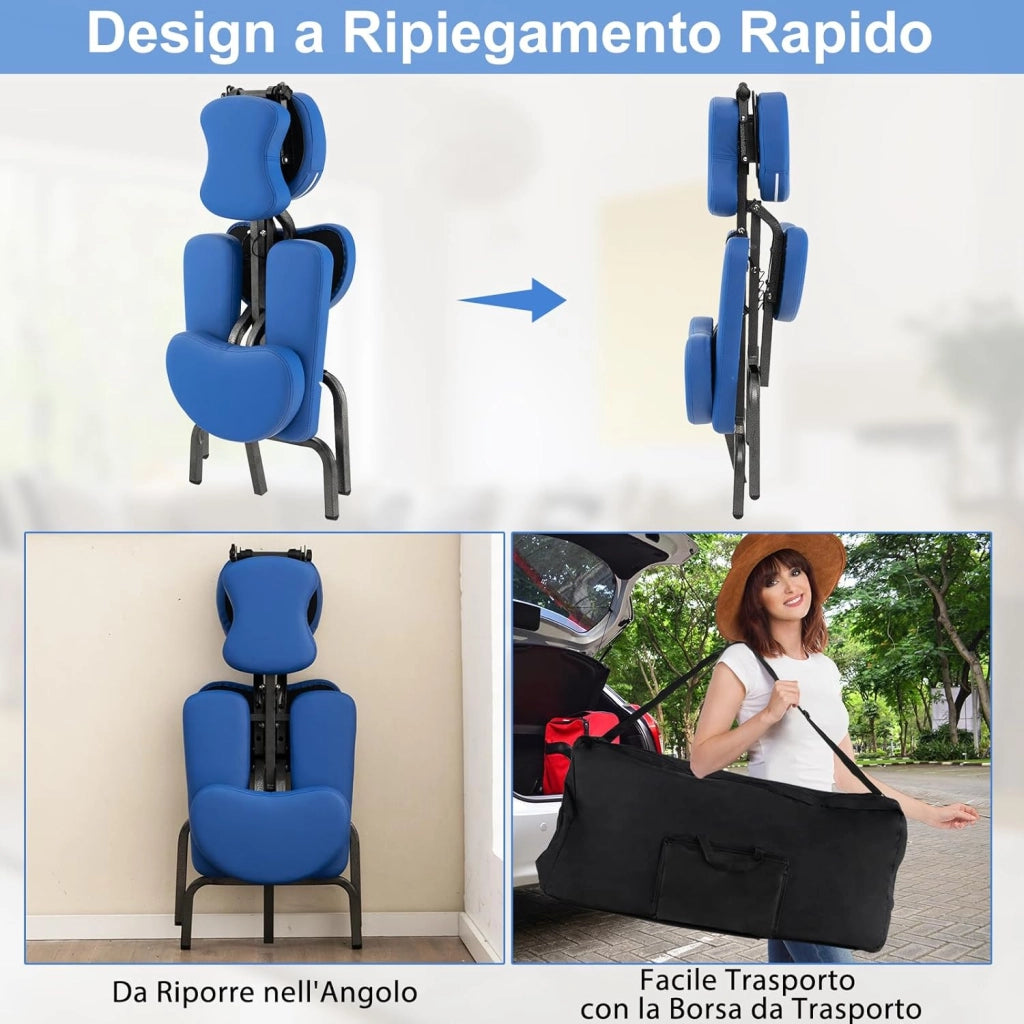 Sedia da Massaggio Pieghevole e Leggera, per Viaggi Tatuaggi e SPA, Sedia da Massaggio con Altezza Regolabile con Poggiatesta e Borsa da Trasporto (blu)