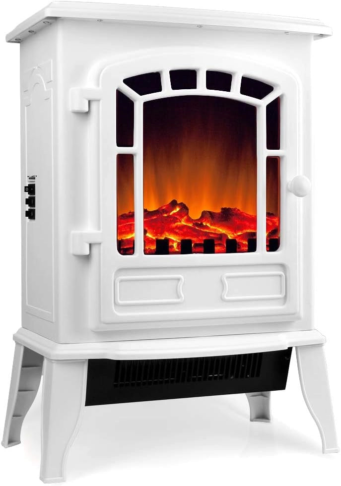 DEUBA® Caminetto Elettrico 2000W Termocamino Luce LED Effetto Fiamma Realistico Stufa Elettrica Camino Radiatore Bianco