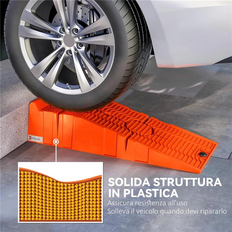 SET 2 RAMPE PER AUTO IN PLASTICA CON CARICO MASSIMO 5 TONNELLATE 91X30X21 CM ARANCIONE