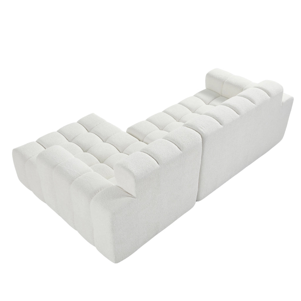 Divano modulare a L in velluto bianco con chaise longue