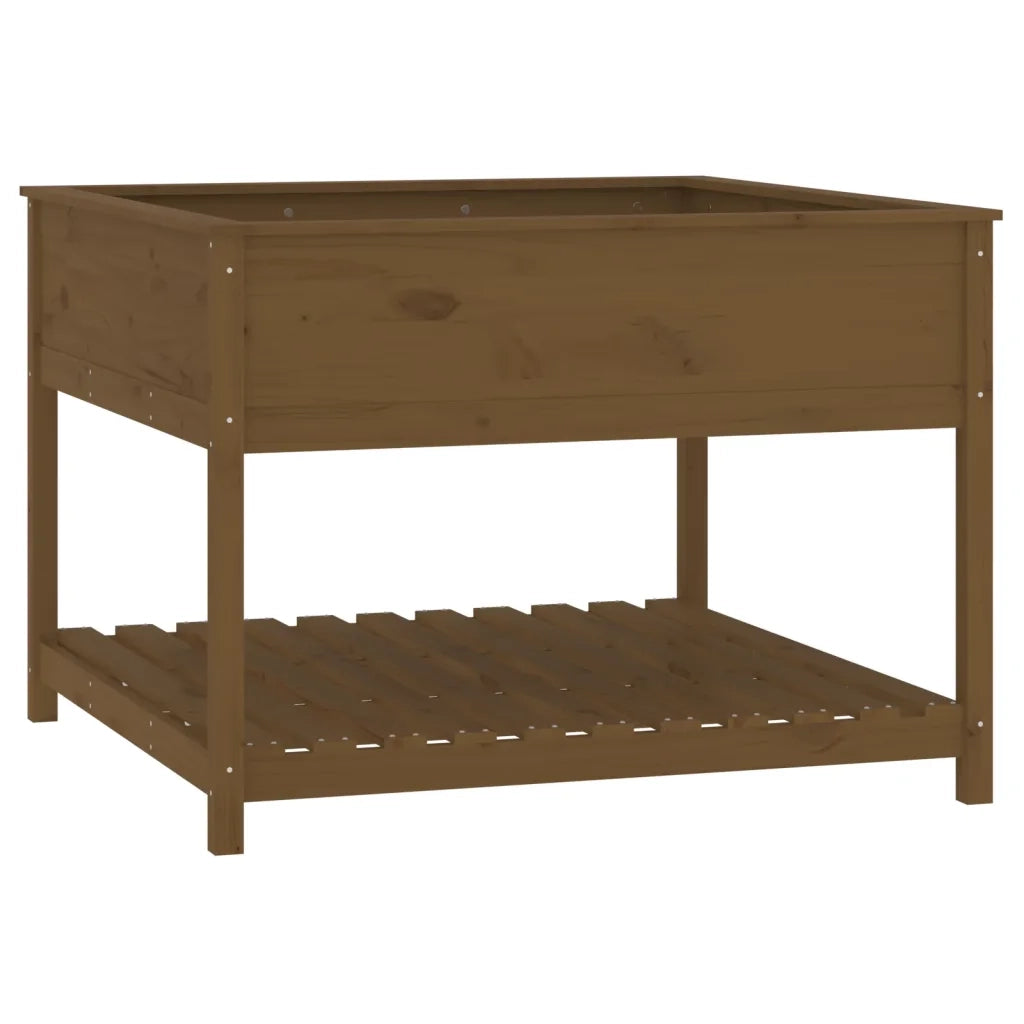 Fioriera con Mensola-Vaso con Ripiano-Contenitore per Piante Ambra 111,5x111,5x81cm Legno Massello Pino