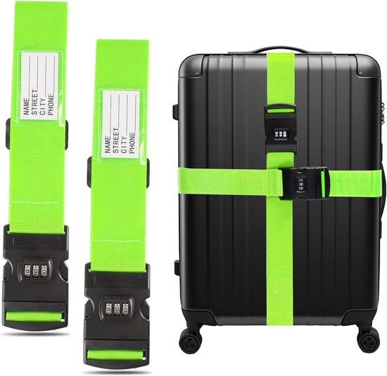 2 Set di Cinture per Bagagli Flessibili con Chiusura a Chiave - 5x200 cm Cintura per Bagagli e Bagagli da Viaggio - Verde