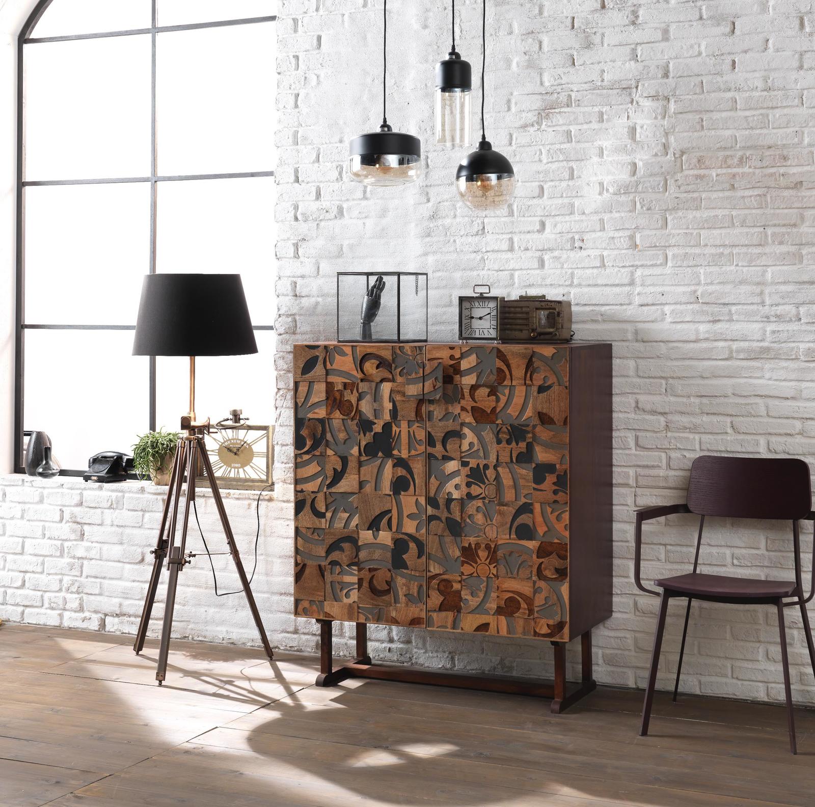 Madia 6 Ante 100x45x120 cm in Legno di Mango Nidra Marrone