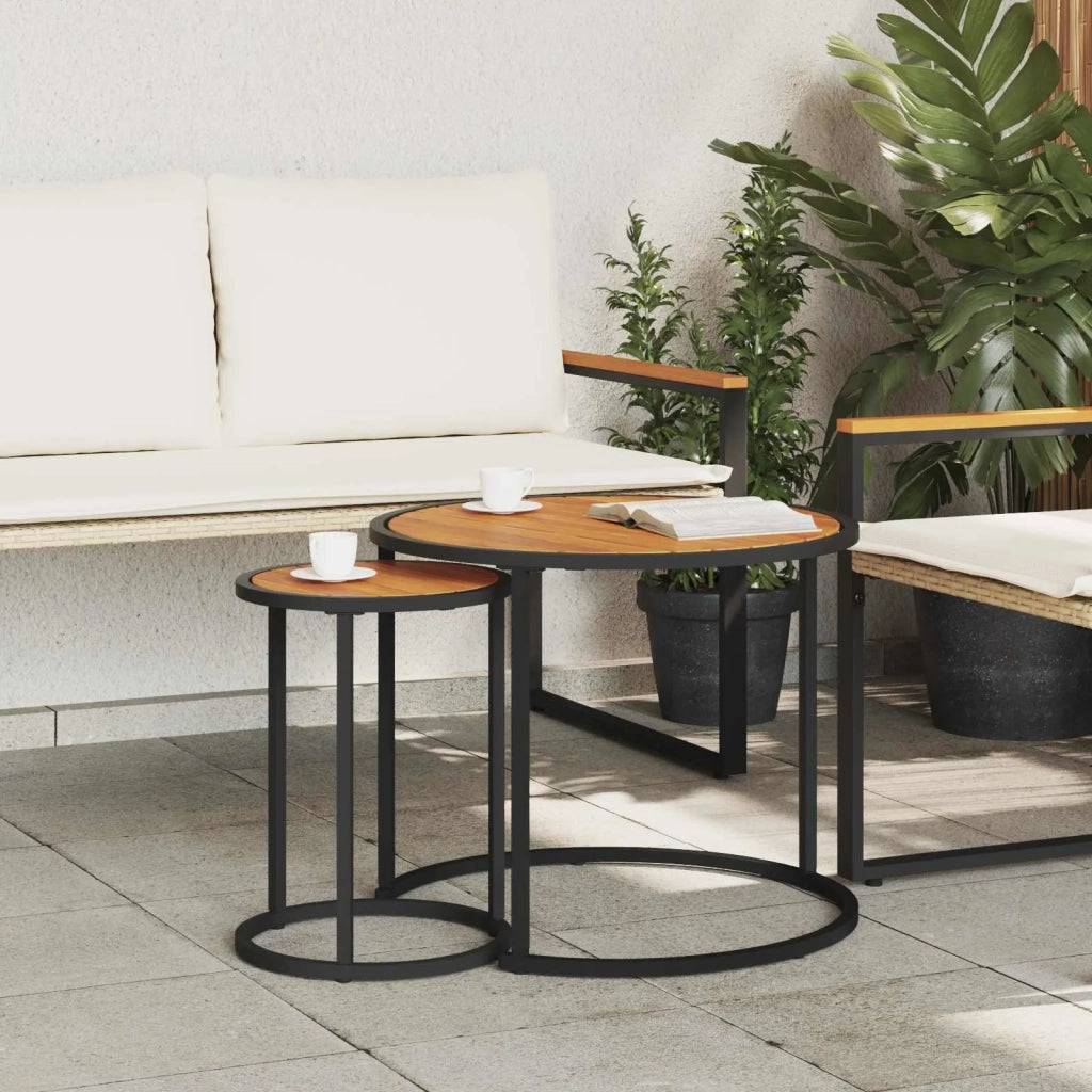 Set di Tavolini da Caffè 2 pcs Naturale e Nero 55 x 55 x 45 cm